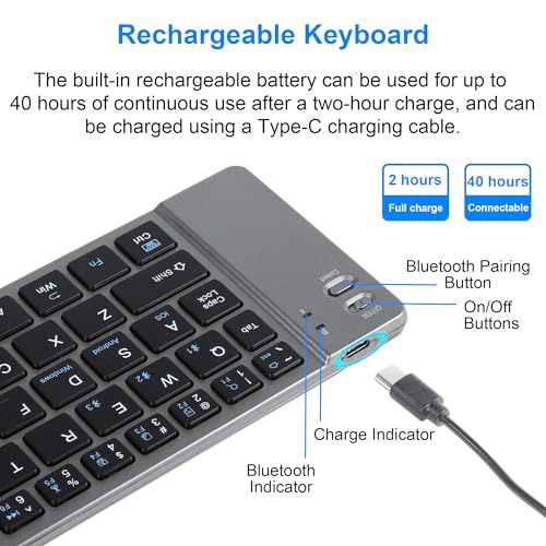Foldable Bluetooth Keyboard Portable Ultra Slim Multi Device Mini Wireless Keyboards 66 Keys Pocket Size Rechargeable Keyboards Tri-Mode Cordless Keyboard for Laptop Tablet PC Windows iOS Android Gray