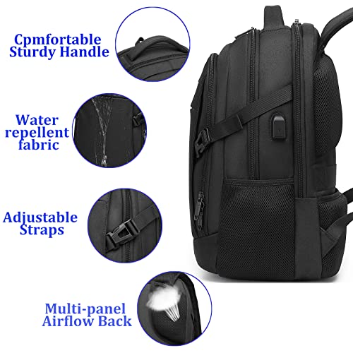 DUSLANG Travel Work Laptop Backpack With USB Charging Charger Port Fits 15.6 Inch Notebook Business Anti Theft College Computer Bag Back Pack for Women Men with Rain Cover - Black