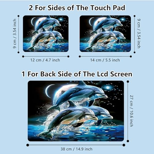 Universal Laptop Skin Sticker with 2 Wrist Pad Skins, Waterproof Scratch Resistant Vinyl Laptop Cover Decal, Cut to Fit for 11–15.6 Inch MacBook HP Dell Lenovo, Dolphins Moon - color: Dolphins Moon