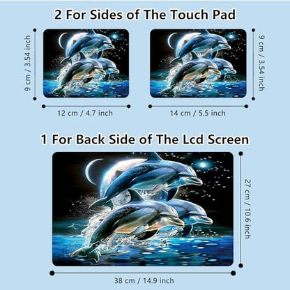Universal Laptop Skin Sticker with 2 Wrist Pad Skins, Waterproof Scratch Resistant Vinyl Laptop Cover Decal, Cut to Fit for 11–15.6 Inch MacBook HP Dell Lenovo, Dolphins Moon - color: Dolphins Moon