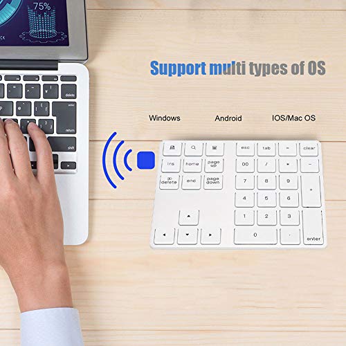 ASHATA Numeric Keypad,34 Keys Mini Portable Bluetooth Numpad,Ergonomic Bluetooth Numeric Keypad Aluminum Alloy HUB Type-C USB 3.0 Numeric Pad for (Silver)