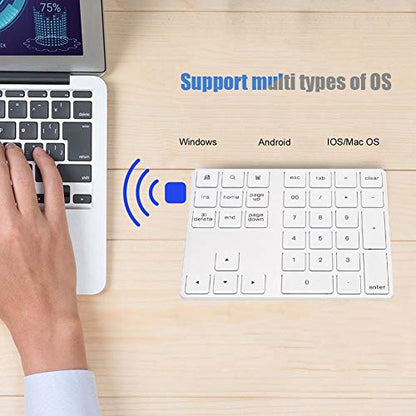 ASHATA Numeric Keypad,34 Keys Mini Portable Bluetooth Numpad,Ergonomic Bluetooth Numeric Keypad Aluminum Alloy HUB Type-C USB 3.0 Numeric Pad for (Silver)