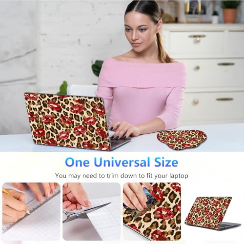 Laptop Skin Sticker Decal 15-15.6 Inch with Cute Mouse Pad, Universal Reusable Vinyl Sticker for 12.1 13 13.3 14 15.4 Inch Netbook and Notebook PC, Leopard Print Red Lips - color: Leopard Print Red Lips