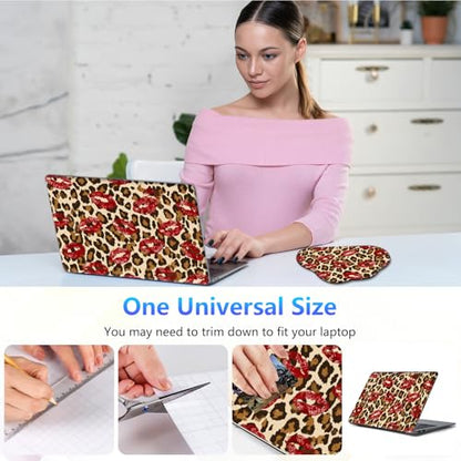 Laptop Skin Sticker Decal 15-15.6 Inch with Cute Mouse Pad, Universal Reusable Vinyl Sticker for 12.1 13 13.3 14 15.4 Inch Netbook and Notebook PC, Leopard Print Red Lips - color: Leopard Print Red Lips