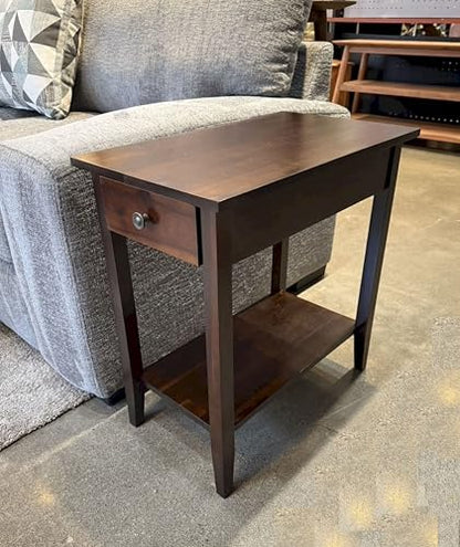 2-Tier Solid Acacia Recliner Table w/Drawer (Espresso) - color: Espresso