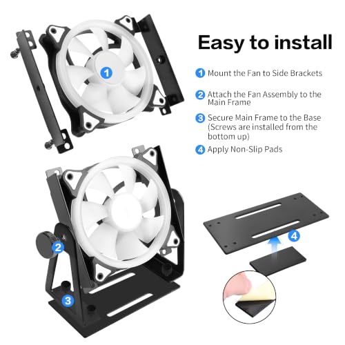 YAODHAOD Multi-Purpose Desk Fan Stand Mount for 120mm PC Computer Fans,360° Adjustable Desk Cooling Fan,Heavy-Duty Solid Metal Bracket,Flexible Airflow Direction for Laptop, Router, Modem, Electronics