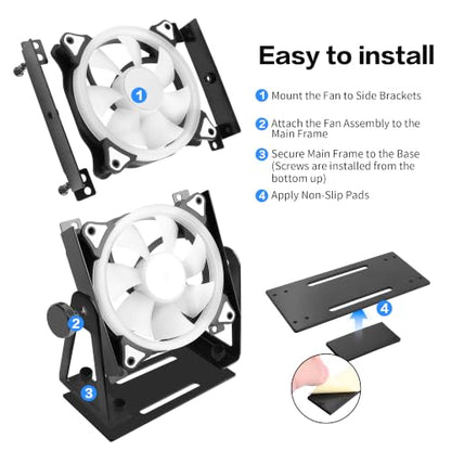 YAODHAOD Multi-Purpose Desk Fan Stand Mount for 120mm PC Computer Fans,360° Adjustable Desk Cooling Fan,Heavy-Duty Solid Metal Bracket,Flexible Airflow Direction for Laptop, Router, Modem, Electronics