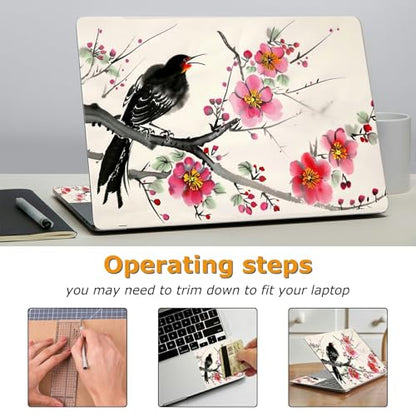 Universal Laptop Skin Sticker with 2 Wrist Pad Decals, 3-Piece Removable Vinyl Laptop Cover, Plum Blossom Waterproof Anti-Scratch, Easy-Trim Fit for 13.3" 14" 15.6" Laptops - color: Plum Blossom