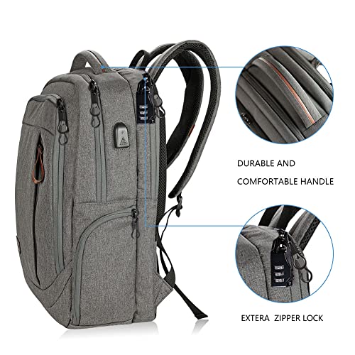 KROSER Laptop Backpack Computer Backpack 17.3 Inch for Men/Women-Grey | Laptop with USB Charging Port Water-Repellent Travel Large Backpack Casual Daypack Business/College - color: A-grey-17.3"