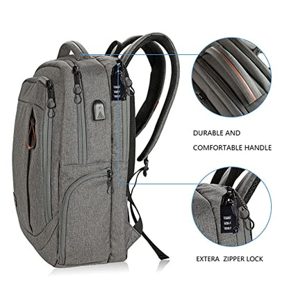 KROSER Laptop Backpack Computer Backpack 17.3 Inch for Men/Women-Grey | Laptop with USB Charging Port Water-Repellent Travel Large Backpack Casual Daypack Business/College - color: A-grey-17.3"