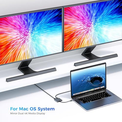 USB C to Dual HDMI Adapter, Dual Monitors Adapter USB C Hub with 2 HDMI Docking Station 4K @60hz for Laptop HP Dell Surface Thinkpad… - color: Silver