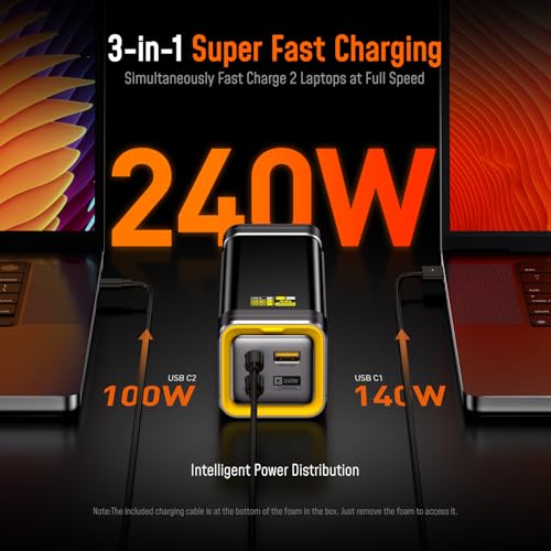 AOHI 240W Laptop Power Bank 27600mAh Portable Fast Charger (99.3wh)+240W USB 4 2.0 Cable 3.3FT