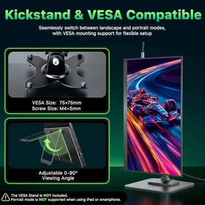 Upperizon Portable Monitor 19 inch 4K UHD 3840X2160 125% sRGB 144Hz HDR HDMI USB-C Travel Monitor for Laptop MacBook PC Surface Xbox, Large External Display with Kickstand & Speakers, VESA Compatible - size: 19 inch