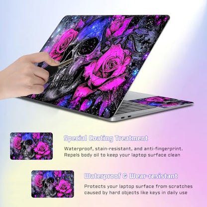 Universal Laptop Skin Sticker Decal, Compatible with MacBook HP Dell Lenovo 12"-15.6", Reusable Vinyl Notebook Cover 3PCS Set, High-Recognition Film-Skull Purplish red Flowers - color: skull purplish red Flowers