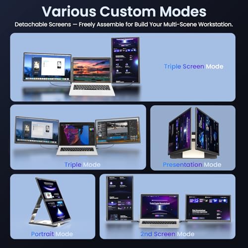 15.6" Laptop Screen Extender, 1080P FHD Laptop Monitor Extender, 235° Rotating Detachable Dual Monitor, Plug & Play Triple Screen for 13"-17.3" Laptops, Compatible with Mac/Windows/Android & Dex - color: 15.6" Carbon Black