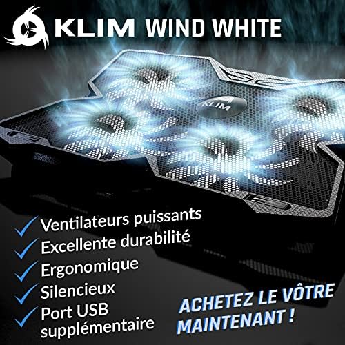 KLIM Wind Laptop Cooling Pad - More Than 500 000 Units Sold - New Version - The Most Powerful Rapid Action Cooling Fan - Laptop Stand with 4 Cooling Fans at 1200 RPM - USB Fan - PS5 PS4 - White - color: White