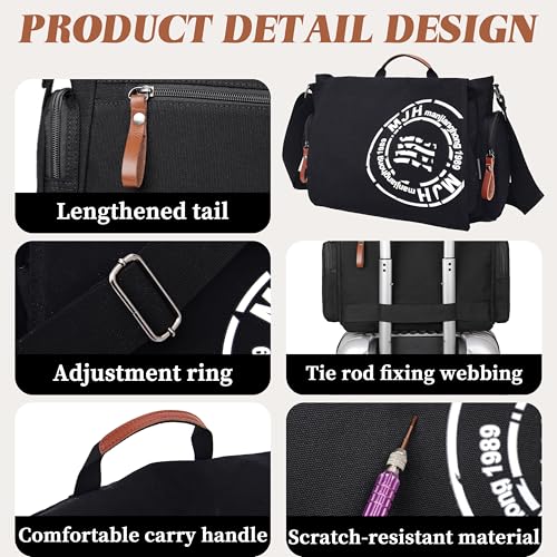 FSD.WG Satchel Messenger Bag for Men Canvas,Travel Shoulder bag 13.5" Laptop Bags - color: Black
