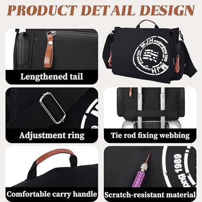 FSD.WG Satchel Messenger Bag for Men Canvas,Travel Shoulder bag 13.5" Laptop Bags - color: Black
