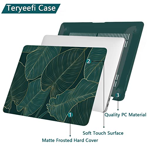 Teryeefi for MacBook Pro 13 inch Case M2 M1 2022 2020 2019-2016 Model A2338 A2289 A2251 A2159 A1989 A1706 with Touch Bar, Hard Shell Case & Keyboard Cover & Screen Protector, Green Leaf - color: Green Leaf