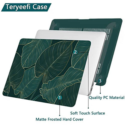 Teryeefi for MacBook Pro 13 inch Case M2 M1 2022 2020 2019-2016 Model A2338 A2289 A2251 A2159 A1989 A1706 with Touch Bar, Hard Shell Case & Keyboard Cover & Screen Protector, Green Leaf - color: Green Leaf