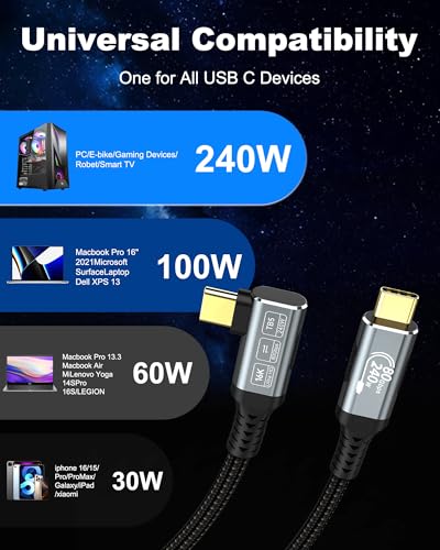 16K USB 4 Cable for Thunderbolt 5 Cable 6.6FT, up to 120Gbps and 240W, Premium Braided USB C to USB C Cable 80Gbps, Compatible with Thunderbolt 4/3, USB4, MacBook M5 Pro, iPhone 17/16/15