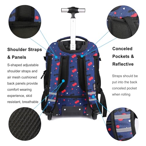 Tilami Rolling Backpack 19 inch with Lunchbox Wheeled Laptop Backpack, Cherry Blue - color: Cherry Blue