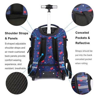 Tilami Rolling Backpack 19 inch with Lunchbox Wheeled Laptop Backpack, Cherry Blue - color: Cherry Blue