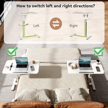 Mobile Standing Desk, Left/Right Rolling Bedside Table | 90° Foldable Laptop Desk with Wheels, Height Adjustable Portable Computer Cart for Hospital Home Use, White - color: White