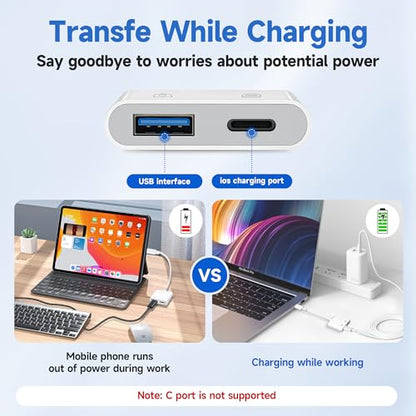 [Apple MFi Certified] Lightning to USB 3.0 Camera Adapter with Charging Port, High Speed OTG Adapter for iPhone iPad, Support SD Card Reader, 4K Video Transfer, MIDI Keyboard, Mic, Flash Drive, Mouse - style: Lightning+Charging