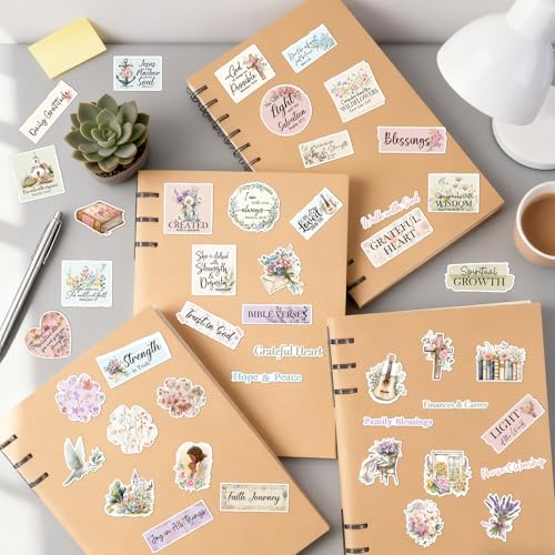 Prayer Board Stickers Supplies - 50 Pcs Bible Verse Motivational Vision Board Stickers for Women, Flower Christian Water Bottle Sticker, Waterproof Vinyl Scrapbook Decals for Laptop Journaling - style: Bible Verse