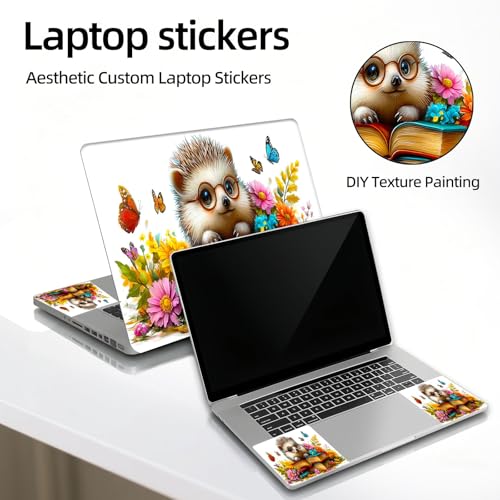 Universal Laptop Skin Sticker Decal, 12"-15.6" Aesthetic Vinyl Wrap, Cute Hedgehog Reading Books Waterproof Notebook Cover Art Protector for MacBook HP Dell Lenovo, Fits 13" 14" 15" 15.6" - color: Cute Hedgehog Reading Books