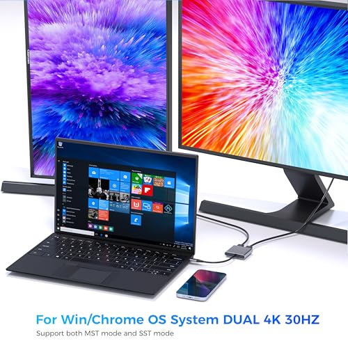 USB C to Dual HDMI Adapter, Dual Monitors Adapter USB C Hub with 2 HDMI Docking Station 4K @60hz for Laptop HP Dell Surface Thinkpad… - color: Silver