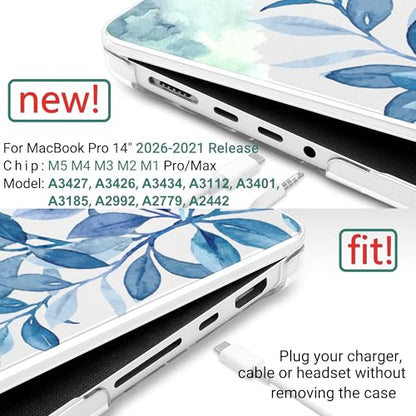 TWOLSKOO Compatible with MacBook Pro 14 inch Case M5 2026 2025-2021 Release M4 M3 M2 M1 Pro/Max Chip, Plastic Hard Shell & Keyboard Cover & Screen Protector & Trackpad Film, Blue Floral - color: Blue Floral