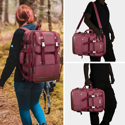 WITZMAN Canvas Travel Backpack for Women Large Laptop Backpack Fits 16 Inch | Expandable 32L to 42L, Carry-on Airline Approved Convertible Shoulder Rucksack, For Vacation, Overnight Trip, A6617 Red - color: Red