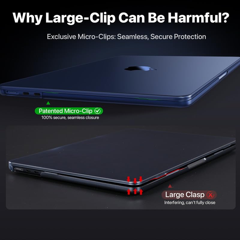 Soonjet for MacBook Air 13 inch Case M5 M4 M3 M2 2026-2022 Laptop Cover | Invisible Armor, Midnight Blue Color Match, Snap-On Design, Protective Hard Shell, Anti-Fingerprint & Scratch, Seamless Fit - color: Midnight Clear