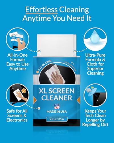 iCloth XL Screen Cleaning Wipes, Lint-Free and Streak-Free, Fast-Drying, Removes Dust, Fingerprints, and Smudges (60 XL Wipes) - size: 60 Count (Pack of 1)