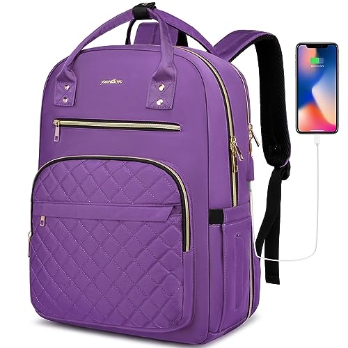 YAMTION Backpack for Women and Teen Girls,School Backpack TSA Laptop Bookbag with USB for College University Students Business Office Work Travel - color: Light Purple, size: 15.6 inch