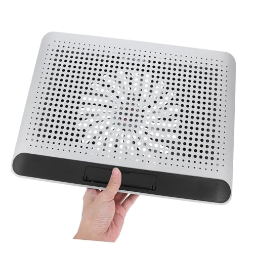 Aluminum Alloy Laptop Cooling Pad with Dual USB Ports Quiet Thin Notebook Cooler Stand for Laptops Up to Ergonomic Angles Skid-Resistant Computer Fan Support Frame in Silver