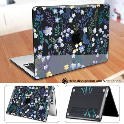 Compatible with MacBook Air 13 inch Case M5 A3449 2026 2025 2024 2023 2022 M4 A3240 M3 A3113 M2 A268, Pattern Plastic Hard Shell Cover for MacBook Air 13.6 inch Case 2026, Wild Flowers Black - color: Meadow Wildflower Black