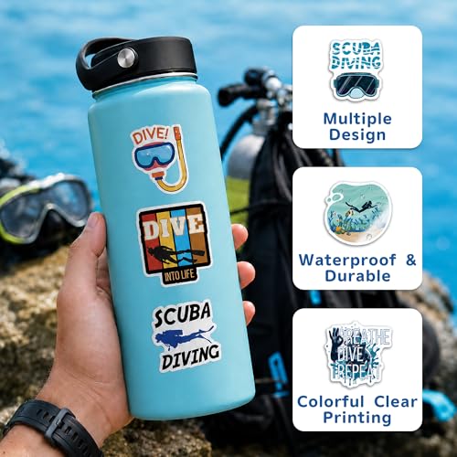 DETICKERS Diving Stickers Scuba Stickers for Divers 55 PCS Waterproof Vinyl Ocean Stickers Gifts - style: Diving