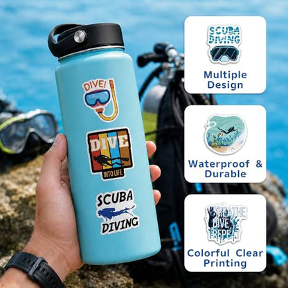 DETICKERS Diving Stickers Scuba Stickers for Divers 55 PCS Waterproof Vinyl Ocean Stickers Gifts - style: Diving