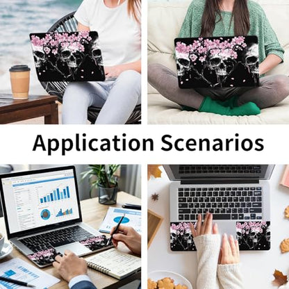15.6 Inch Laptop Skin Sticker, Reusable Vinyl Cover Protector with 2 Wrist Pad Skins, Removable Waterproof Scratch-Resistant for 12-15.6 Inch Laptop Notebook,Cherry Blossom Flowers Skulls - color: Cherry Blossom Flowers Skulls