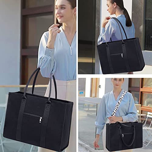 BTOOP Work Tote Bag for Women, Laptop Tote Bag With 15.6 Inch Padded Compartment, Teacher Nurse Bible Bags - color: Black-leopard Print