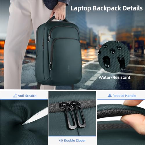 17.3 Inch Laptop Backpack for Men Women, 30L Travel Backpack | Carry-On Flight Approved,Work Computer Backpack with USB A&C Port,Business Laptop Bag,WaterResistant Anti-Theft Daypack - color: Dark Green