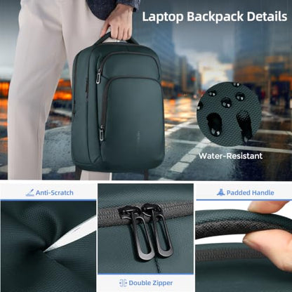 17.3 Inch Laptop Backpack for Men Women, 30L Travel Backpack | Carry-On Flight Approved,Work Computer Backpack with USB A&C Port,Business Laptop Bag,WaterResistant Anti-Theft Daypack - color: Dark Green