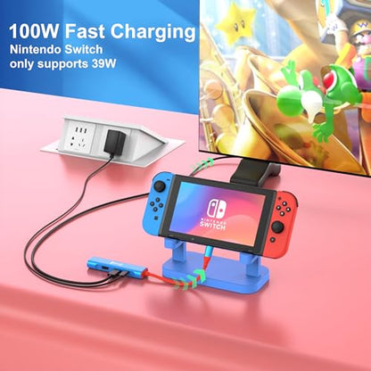 RREAKA TV Dock for Nintendo Switch 2 / Switch/Switch OLED, Portable Travel Dock Replacement with 4K@60Hz HDMI, PD 100W Charging, USB 3.0 - color: Red & Blue