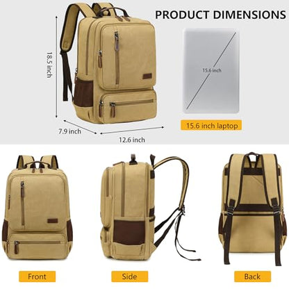 LXYGD Canvas Laptop Backpack for Men Women,Durable Travel Work Business Rucksack Bookbags Fits 15.6 Inch Notebook & Laptops,College Backpacks Computer Bag Weekender Hiking Daypack(Khaki) - color: Khaki