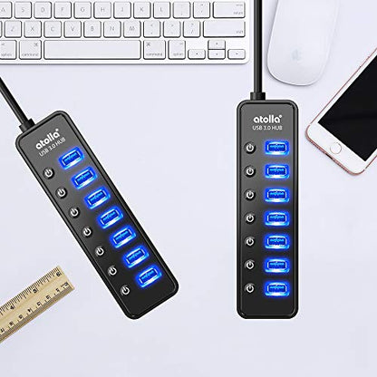Powered USB Hub 3.0, Atolla 8-Port USB 3.0 Data Hub Splitter with One Smart Charging Port and Individual On/Off Switches and 5V/4A Power Adapter USB Extension for MacBook, Mac Pro/Mini and More - size: 8-Port USB 3.0 Hub
