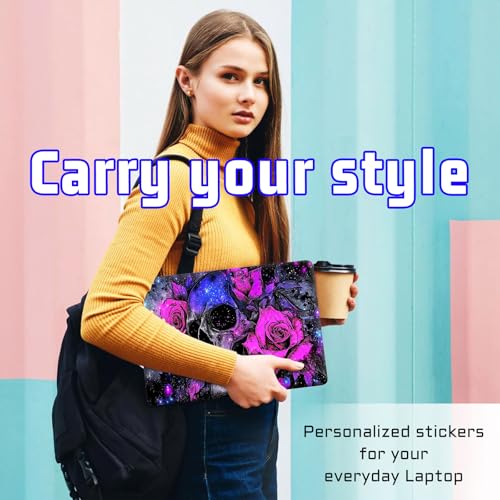 Universal Laptop Skin Sticker Decal, Compatible with MacBook HP Dell Lenovo 12"-15.6", Reusable Vinyl Notebook Cover 3PCS Set, High-Recognition Film-Skull Purplish red Flowers - color: skull purplish red Flowers