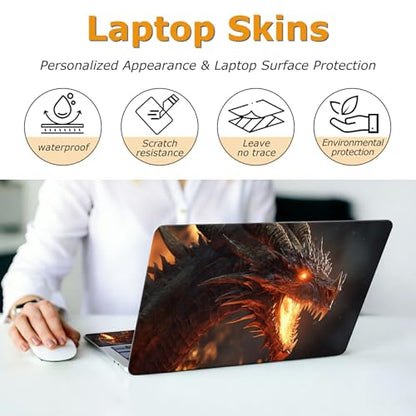 Universal Laptop Skin Sticker with 2 Wrist Pad Decals, 3-Piece Removable Vinyl Laptop Cover, Fiery Dragon Waterproof Anti-Scratch, Easy-Trim Fit for 13.3" 14" 15.6" Laptops - color: Fiery Dragon